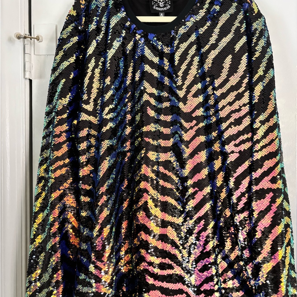 Any Old Iron Iridescent Sequin Zebra Sweatshirt